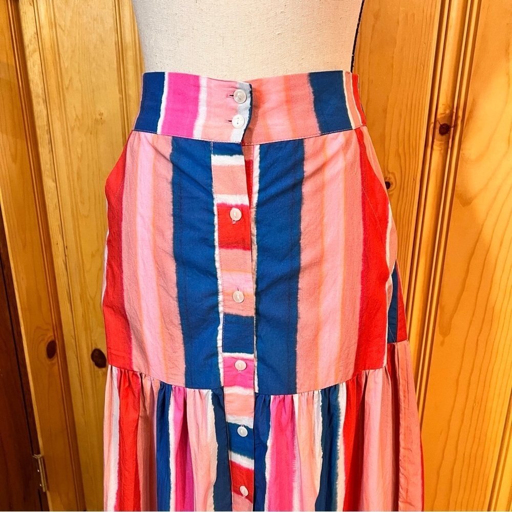 Oliphant Colorful Striped Button Front Maxi Skirt Sz-M - Picture 2 of 10